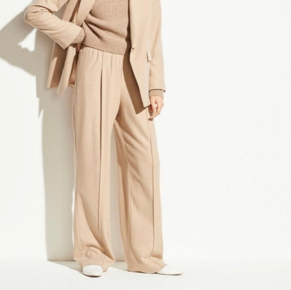Vince Pants - VINCE Front Pleated Wide Leg Elastic Waistband Pants Size L Large Beige …